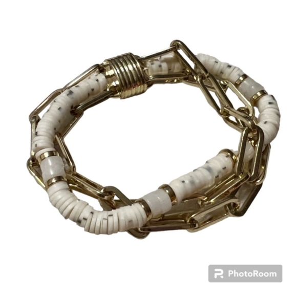 3 Strand Gold Tone Beaded Chain Link 7 Inches Magnetic Clasp Fashion Bracelet - Picture 2 of 9